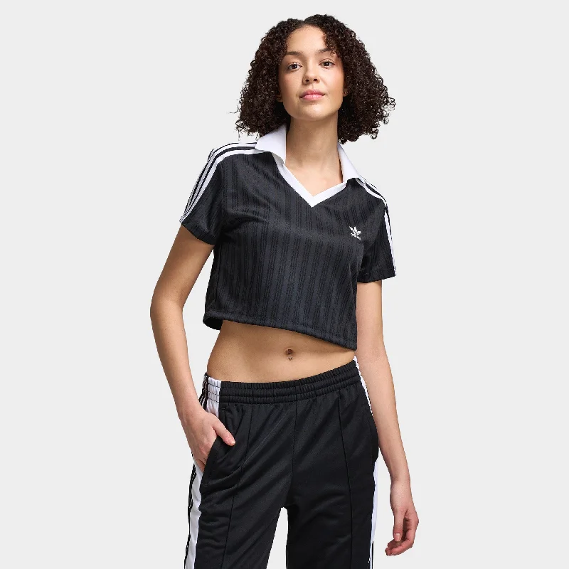 adidas Women's Football Jacquard V-Neck Crop Polo / Black